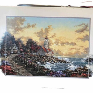 Art Painting Print On The Board Beach Lighthouse Cottagecore Ocean View 20”x16”